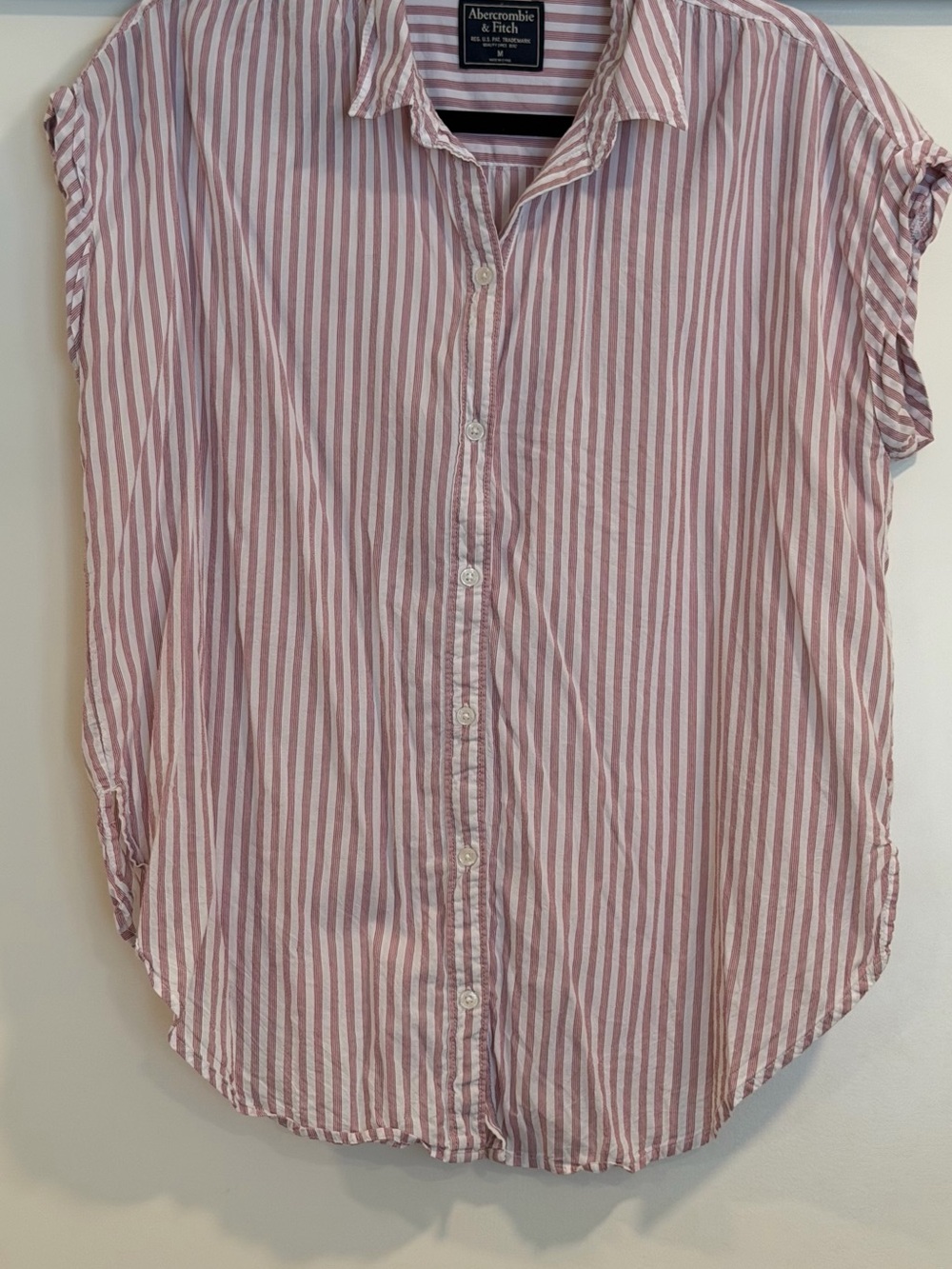Abercrombie & Fitch Burgundy and White Striped Button-Down Shirt